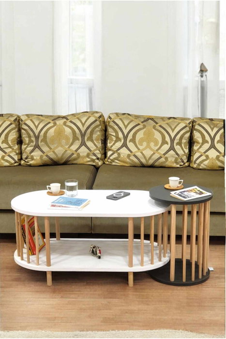 Hanah Home Peka111-125 Juego de Mesas de Café Blanco y Antracita